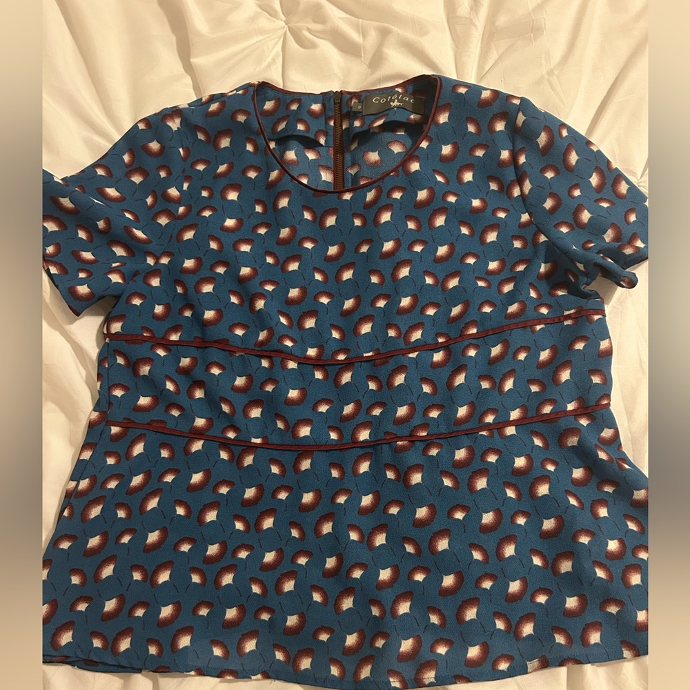 Stylish Blue and Red Patterned Blouse - image 1